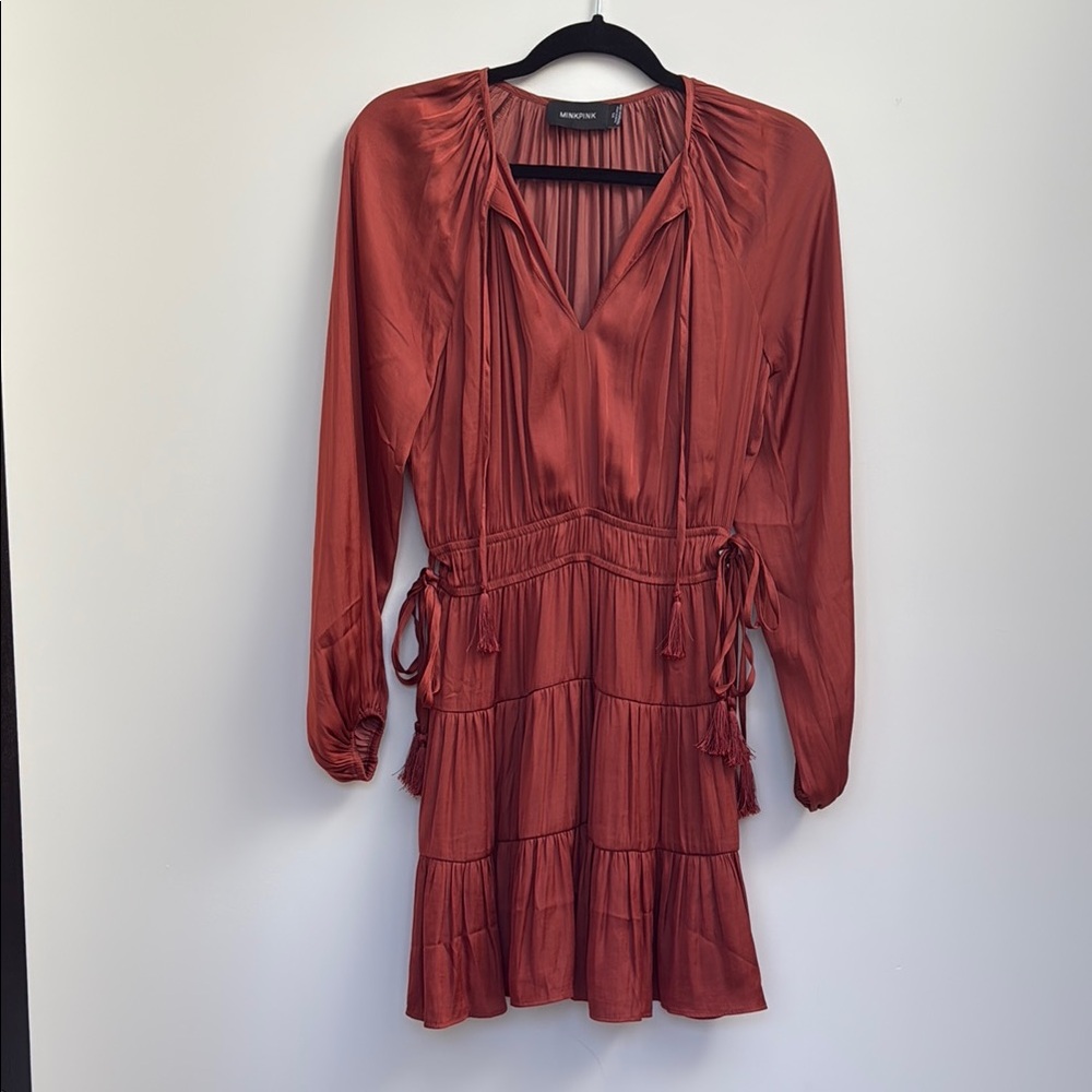 Elegant Rust Long Sleeve Dress Minkpink size XS